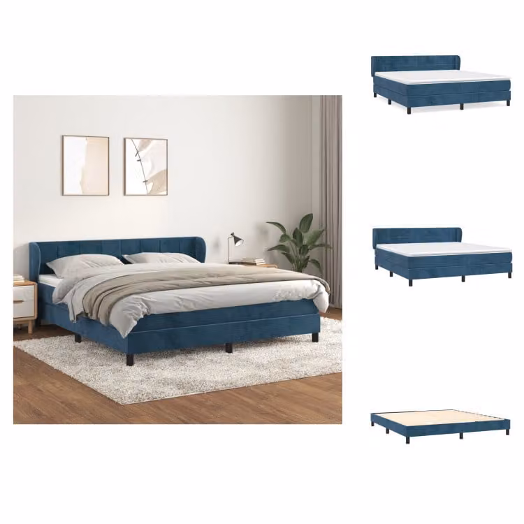 vidaXL Letto a molle con materasso blu scuro 180x200 cm in velluto - Letti e strutture letto