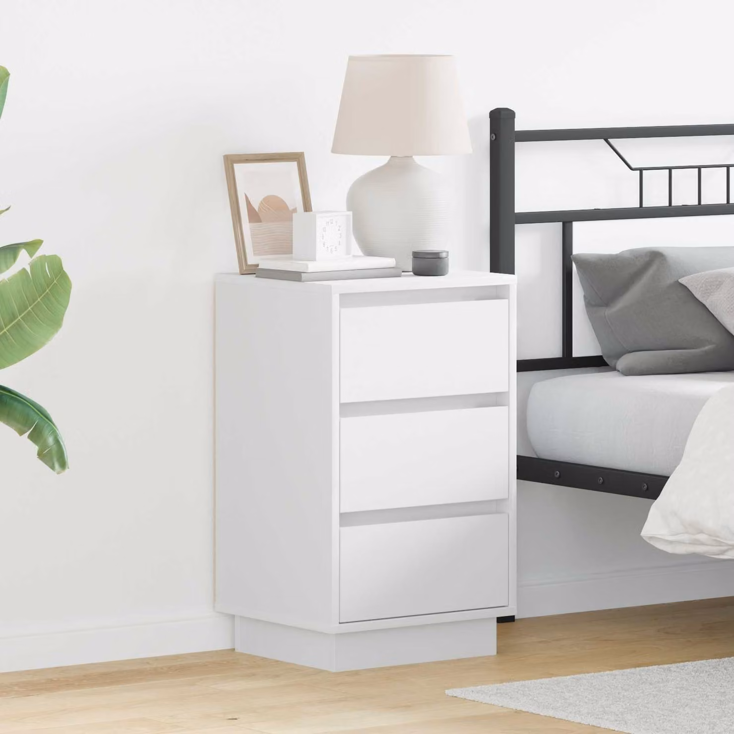 vidaXL Armadio da Notte Moderno Bianco in MDF con Illuminazione Integrata L/P/H: 39 x 34,5 x 65 cm