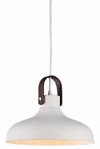 Apparecchio a sospensione in metallo e pelle Tessio, Variante: Ø 300 x 160 x 1040 mm, E27, 60 W, bianco
