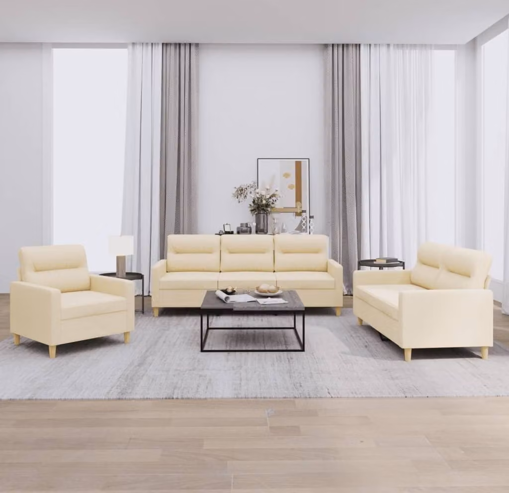 Maison Exclusive - Set divano a 3 pezzi con cuscini in tessuto color crema