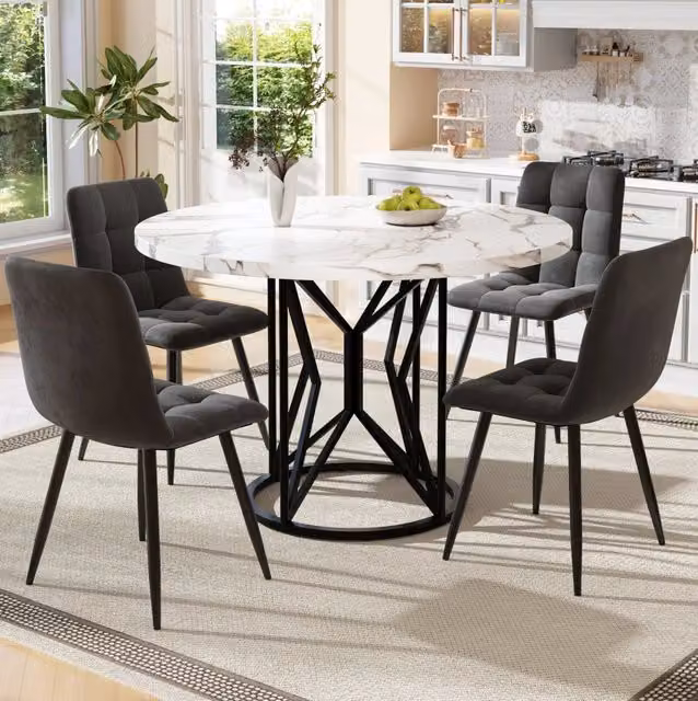 Set tavolo da pranzo rotondo 100 cm con 4 sedie nere