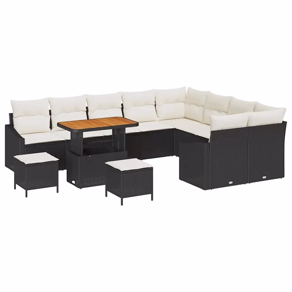Set Divano da Giardino 12 Pezzi vidaXL in Polyrattan Nero con Cuscini e Tavolino da Caffè – 2