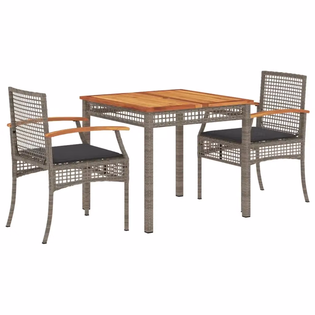 Set da Pranzo da Giardino vidaXL in Polyrattan e Legno di Acacia Grigio con 3 Sedute e Cuscini – 2