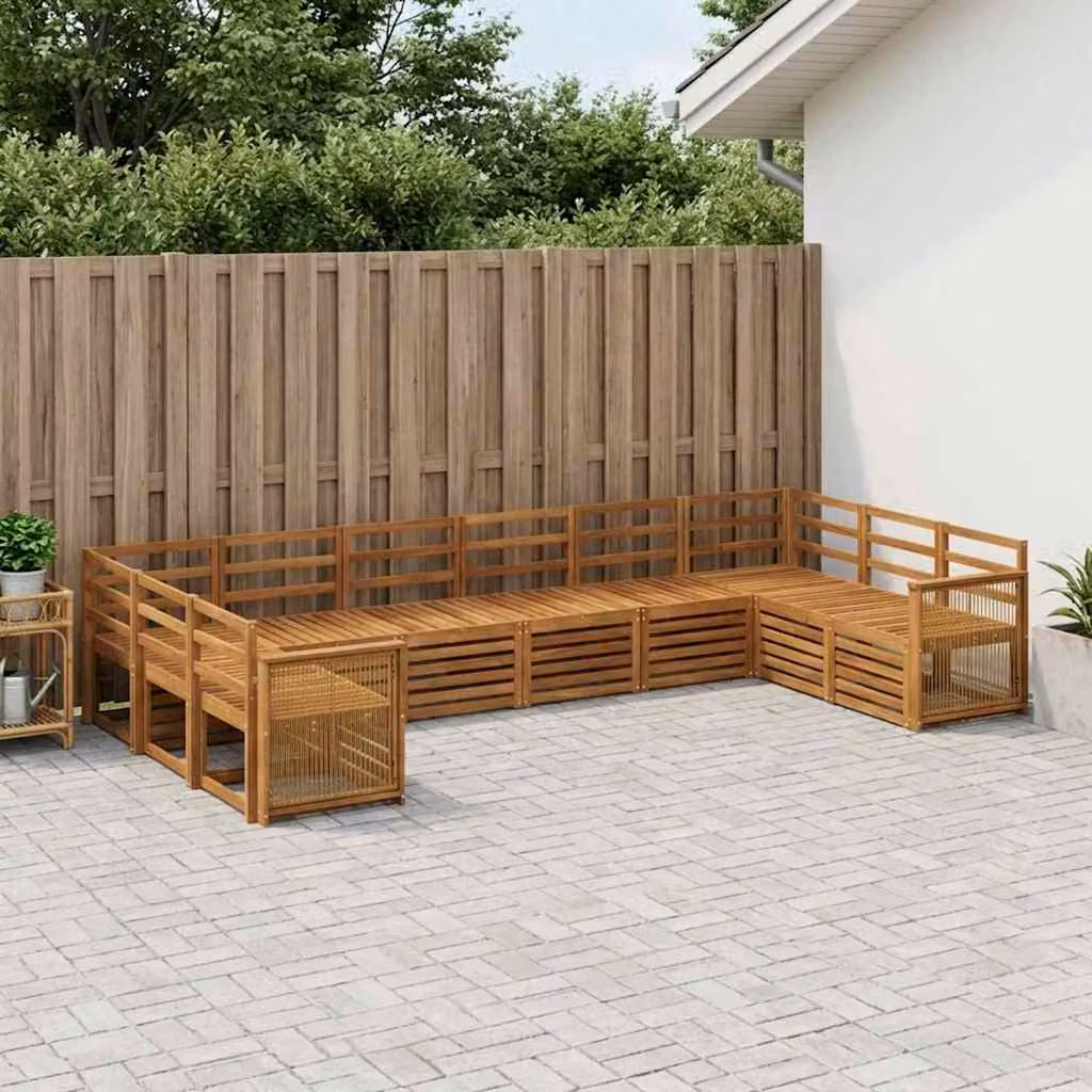 Set di divani da esterno vidaXL a forma di L in legno di acacia massello marrone con 7 pezzi e cuscini inclusi