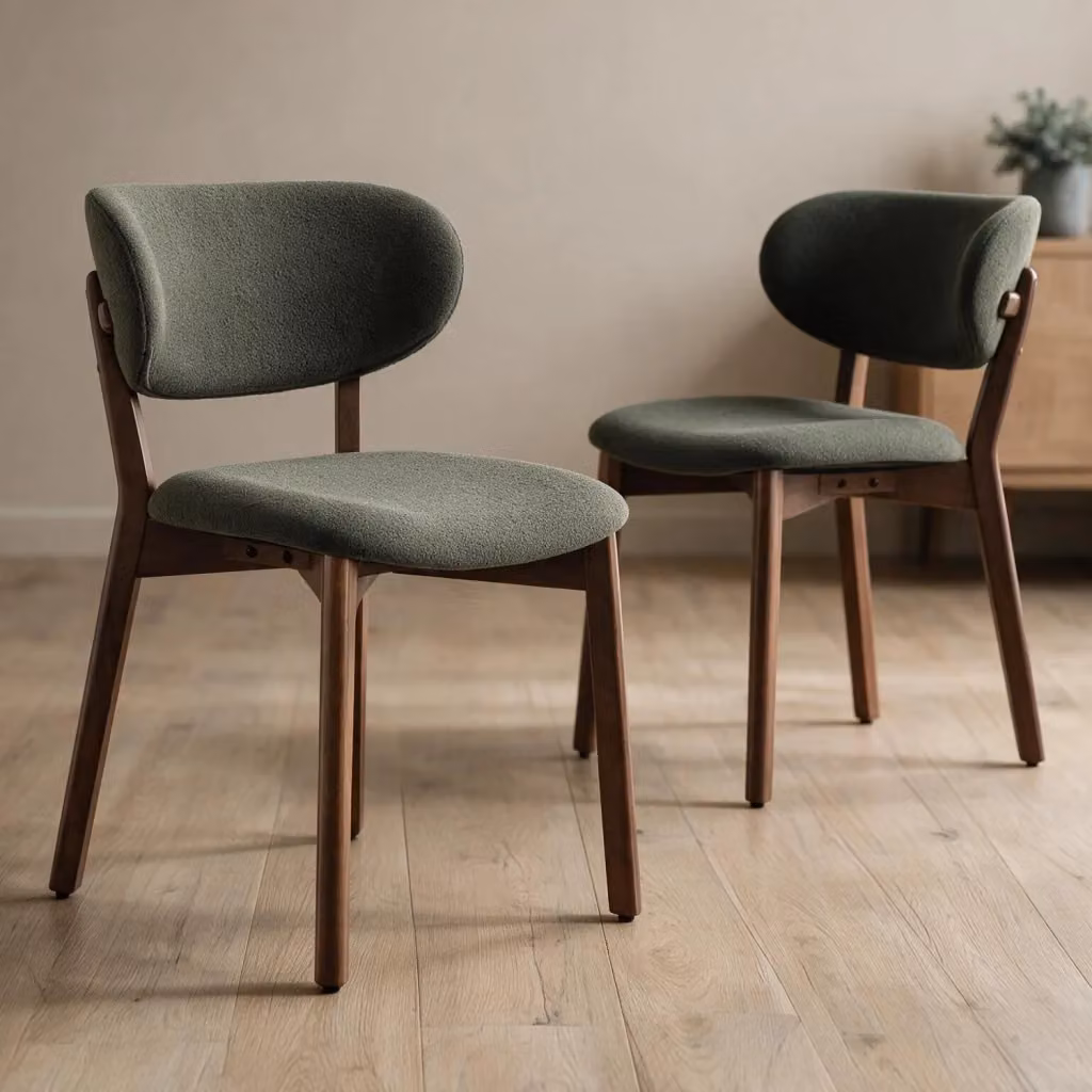 Set di 2 sedie AURA Happy Garden in legno di faggio e tessuto bouclé verde, stile scandinavo – 2