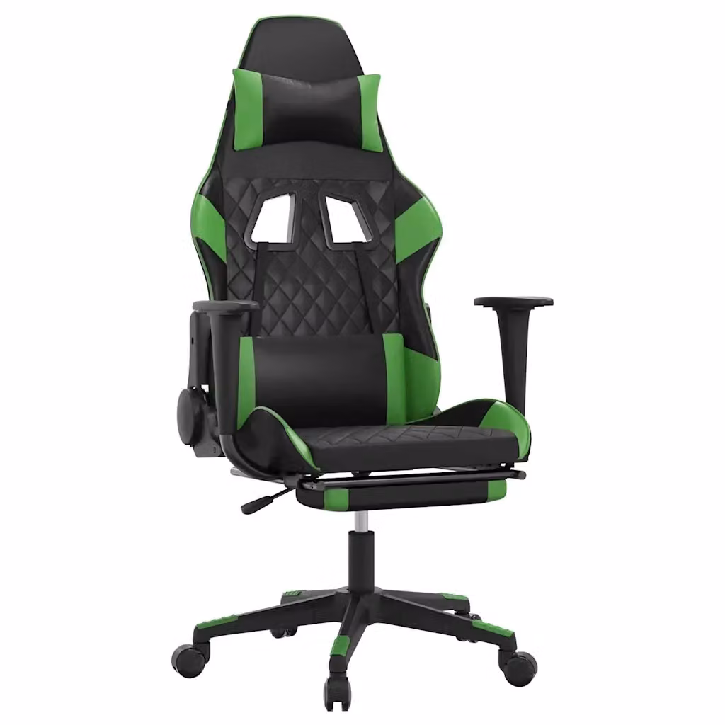 Sedia da Gaming vidaXL con Massaggio e Poggiapiedi, Colore Nero e Verde, in Similpelle – 2
