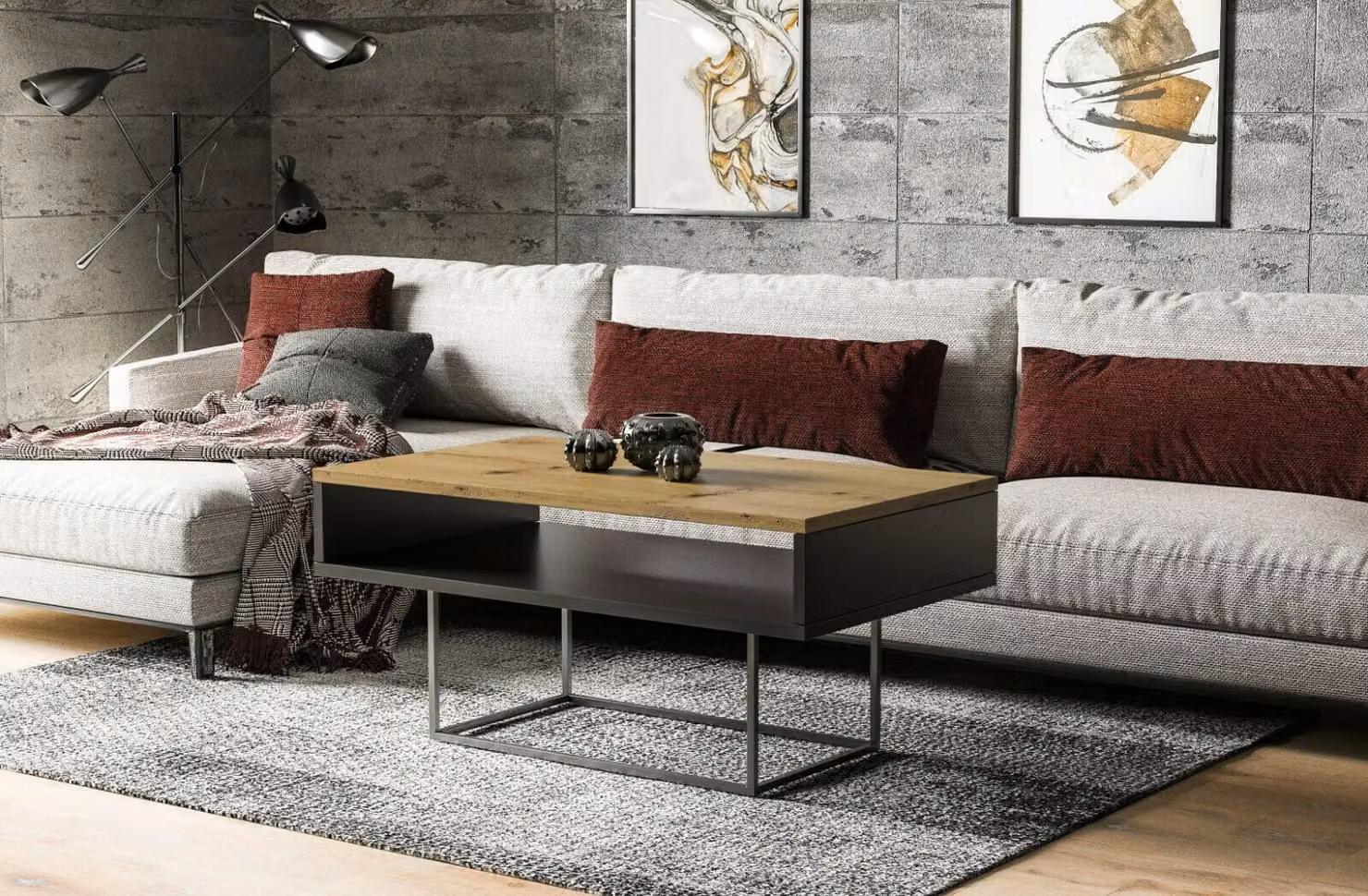 Endo-Möbel tavolino Enna 100x60x53 cm tavolino da salotto con ripiano (rovere Artisan)