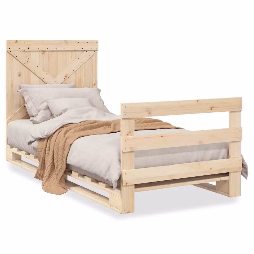 Letto con testiera vidaXL in legno massello di pino naturale con doghe fisse L/P/H: 200 x 90 x 104 cm – 2