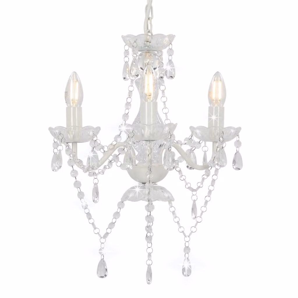 The Living Store Lampadario con perle bianco rotondo 3×E14