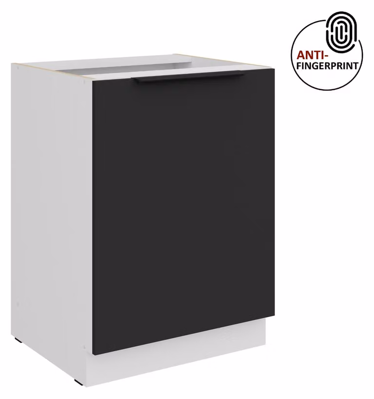Mobile base da cucina da 60 cm, cucina ARIA nero ultra opaco + bianco opaco, frontali di alta qualità con rivestimento anti-impronta, blocco cucina