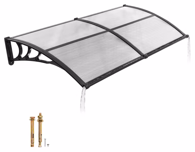 Tenda da porta per ingresso principale - Tenda a forma di arco a falda singola realizzata in policarbonato - 96,5 x 198,7 cm - Con sistema di drenaggio - Supporti in ABS - Protezione UV e resistenza agli agenti atmosferici - Montaggio a parete - Trasparen