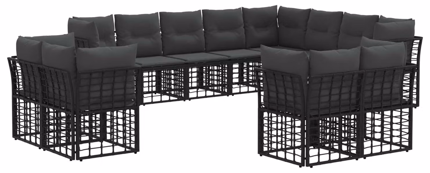 Set di divani da esterno Nero e Grigio scuro Poliestere