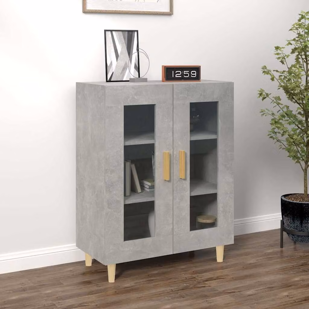 Credenza vidaXL in legno multistrato e vetro, Grigio, L: 69,5 cm, P: 34 cm, H: 90 cm