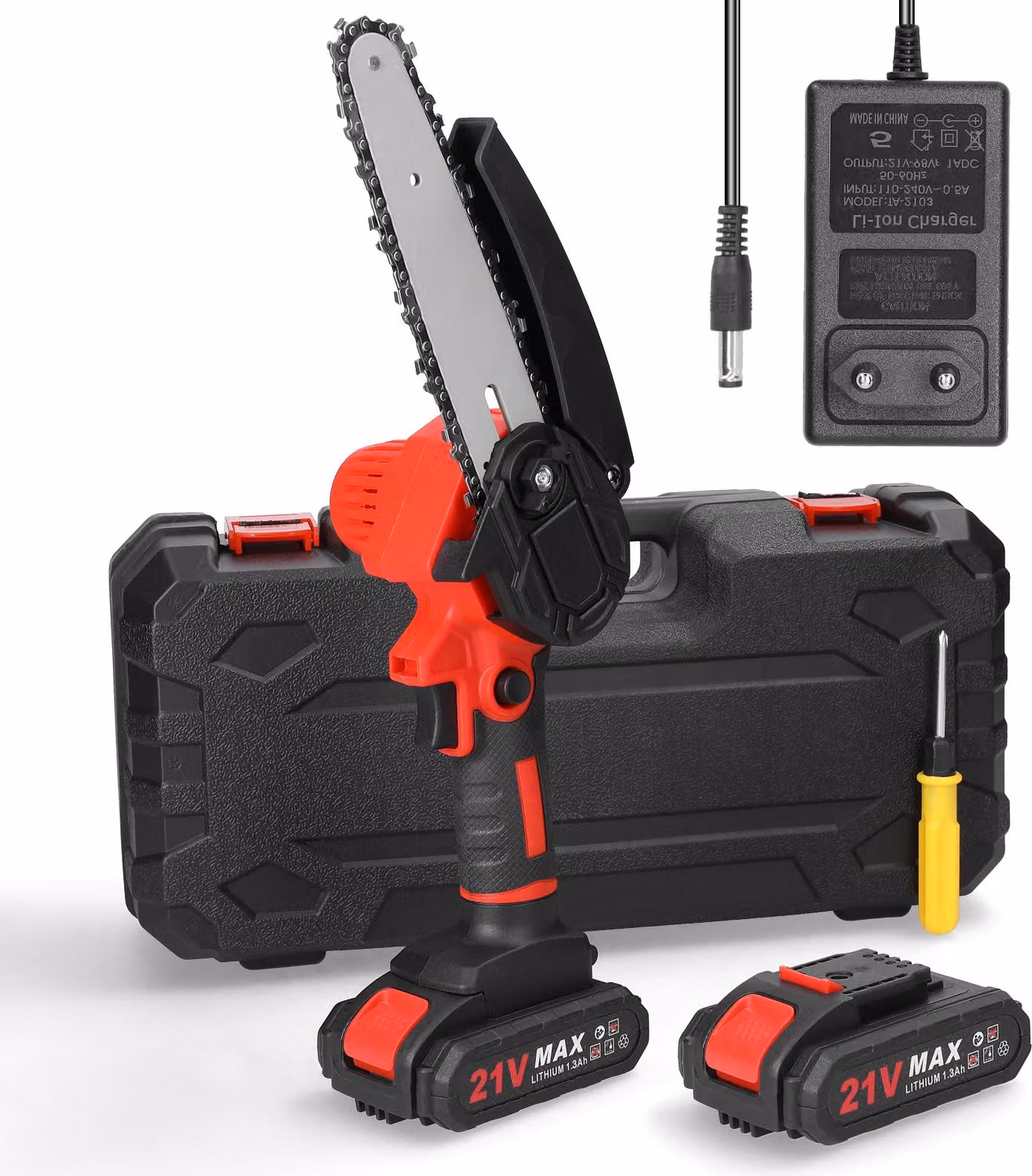 Sega elettrica portatile da 21V, 6 pollici, per potatura, piccola sega a catena per tagliare la legna, motore a spazzole, utensile manuale per la lavorazione del legno, ideale per giardinaggio e frutteti