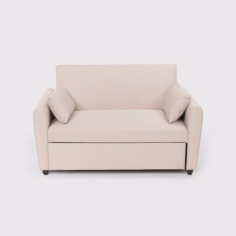 Divano letto a 2 posti allungabile Porto Rico, design moderno in tessuto - Beige