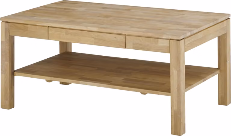 Tavolino da salotto >SALEM< con cassetto, anima in faggio, legno massello - 115x54x70 cm (LxAxP)