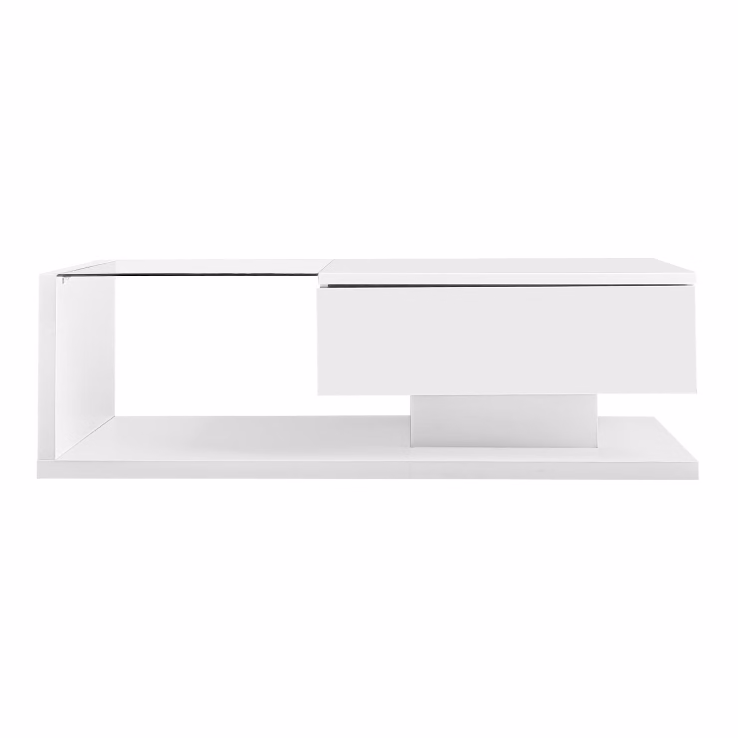 Tavolino da Salotto Moderno GL Store Bianco con Ripiano in Vetro e Finitura Lucida, L: 105 cm, P: 55 cm, H: 32,5 cm – 2