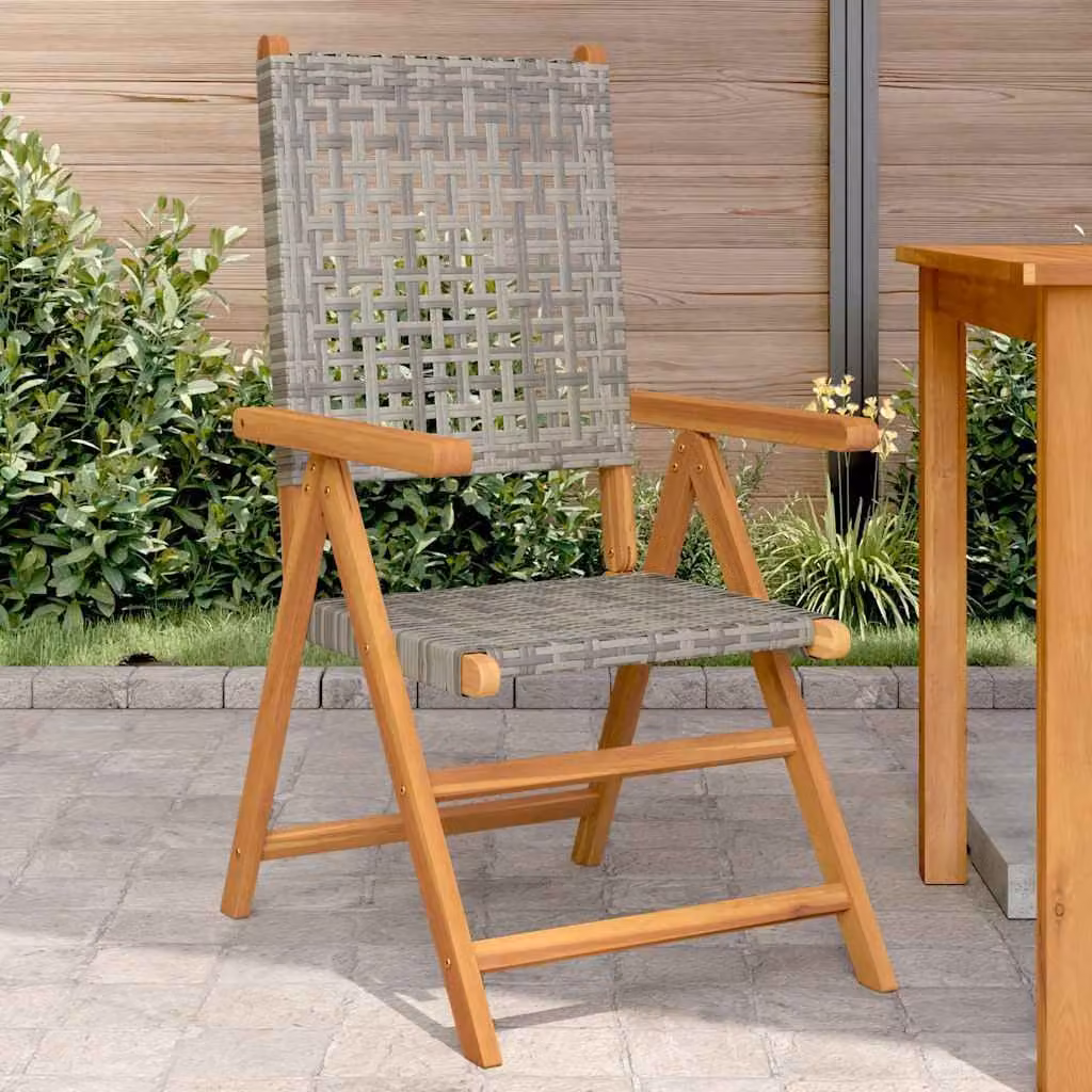 Set di 2 sedie pieghevoli vidaXL in legno di acacia e polyrattan grigio con braccioli