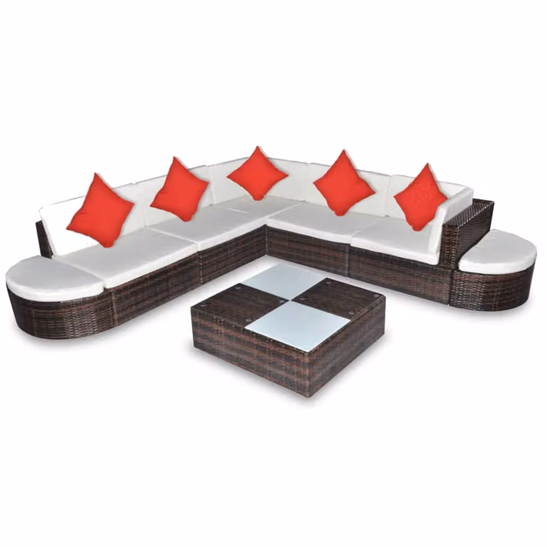 Set Divani da Giardino 8 pz con Cuscini in Polyrattan Marrone