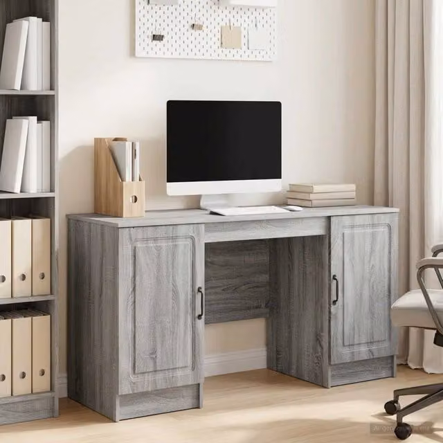 Scrivania moderna vidaXL in MDF laminato grigio L: 142,5 cm, P: 60 cm, H: 75 cm – 1