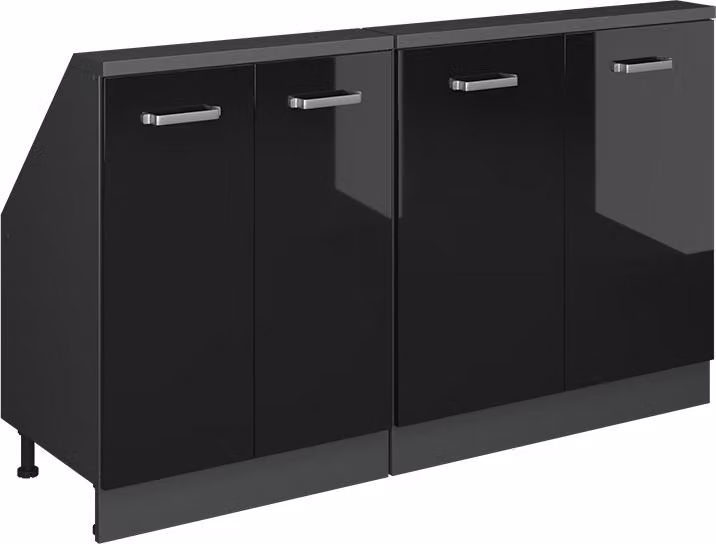 Mobile cucina sottotetto Vicco R-Line Nero lucido 140 cm Set di 2, Model 58140