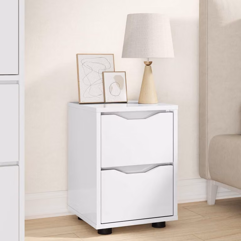 Comodino moderno vidaXL Bianco lucido in legno ingegnerizzato L 30,5 cm x P 30 cm x H 43 cm
