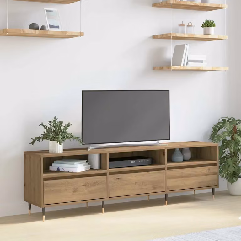 Supporto TV mobile vidaXL in legno e metallo color rovere artigianale, L 150 x P 30 x H 45 cm