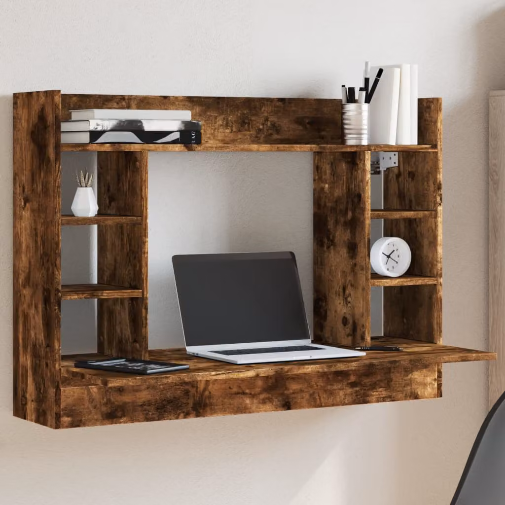 Scrivania a parete moderna vidaXL in legno Rovere Fumo, L 105 x P 48 x H 75 cm