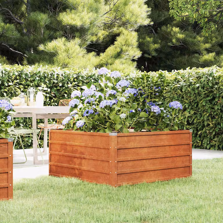 Letto rialzato da giardino vidaXL in acciaio Corten color marrone L 100 cm x P 100 cm x H 45 cm