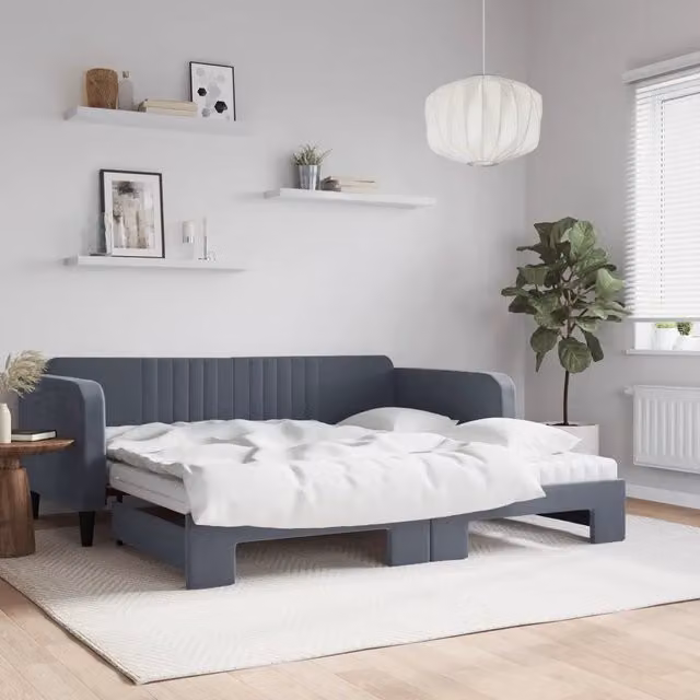 Divano Letto Estraibile vidaXL in Velluto Grigio con Materasso 100x200 cm