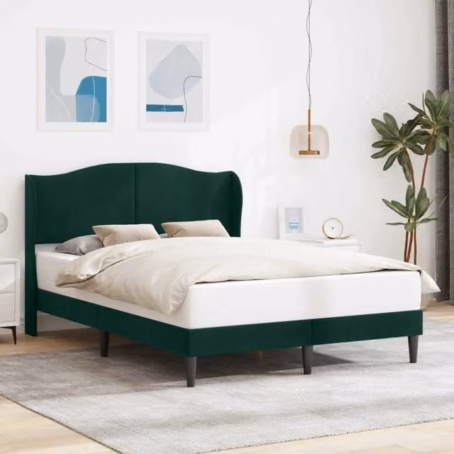 Struttura del letto moderna in velluto verde e nero con giroletto L/P/H: 202 x 120 x 140 cm
