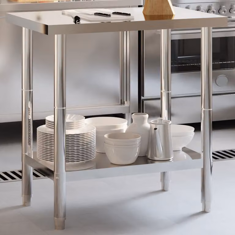 vidaXL Tavolo da cucina moderno in acciaio inossidabile color argento, L 82,5 x P 55 x H 85 cm