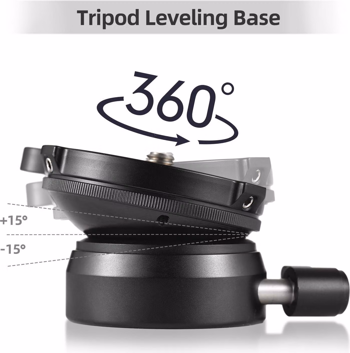 Base di livellamento per treppiede, testa per fotocamera, lega di alluminio, livella a bolla d'aria, piastra di regolazione, inclinazione di 15° con vite di fissaggio da 1/4 di pollice, compatibile con fotocamere DSLR Canon, Nikon, Sony