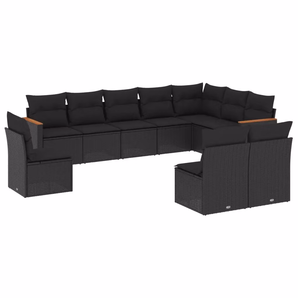vidaXL Set Divani da Giardino 10 Pezzi in Polyrattan Nero con Cuscini Imbottiti e Rivestimenti Rimovibili – 2