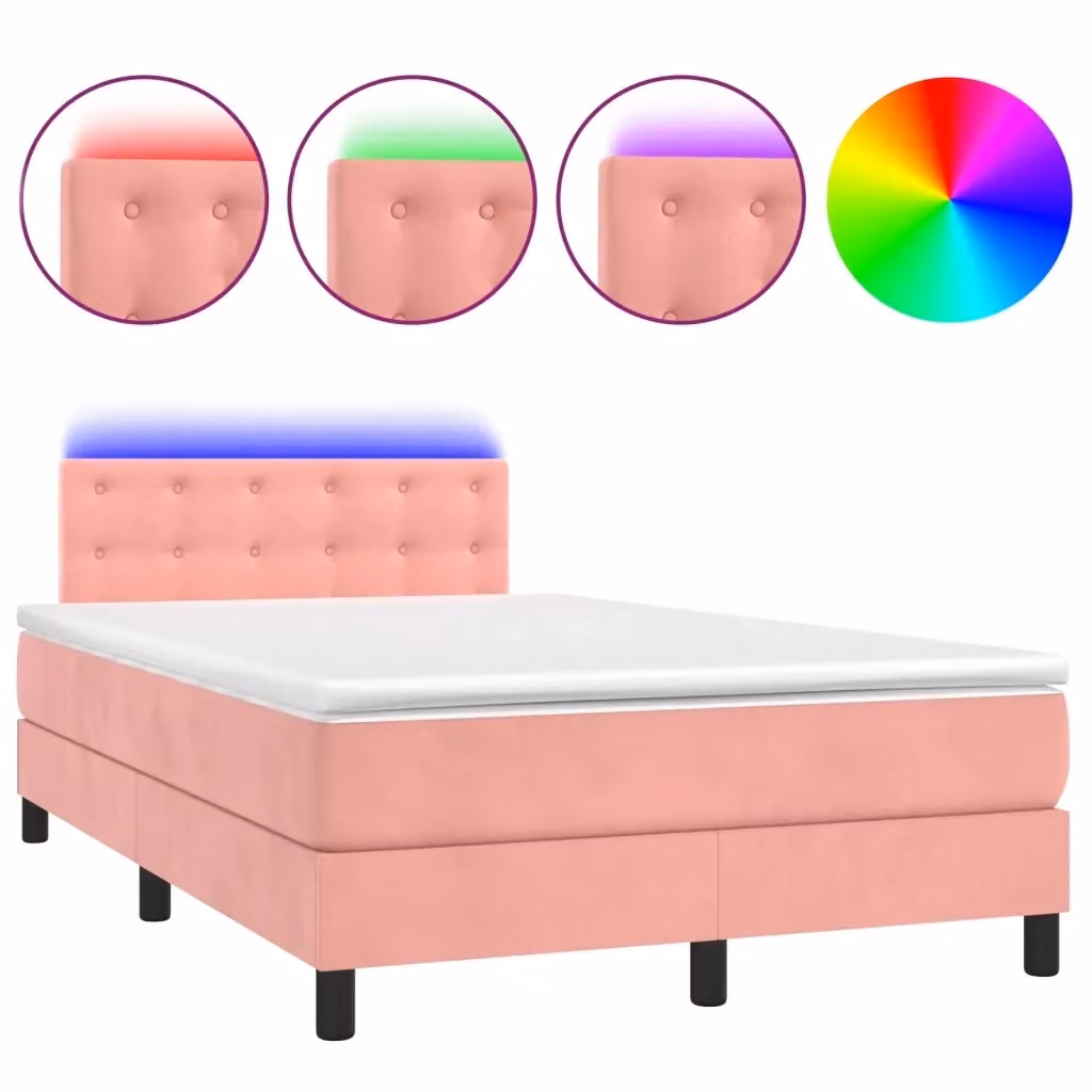 Letto matrimoniale con materasso ibrido vidaXL in velluto rosa e bianco con illuminazione LED sottostante e porta USB, L/P: 120 x 200 cm – 2
