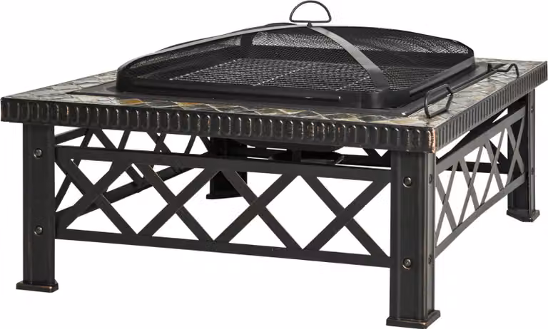 Fortuna Lai Braciere 3 in 1 con parascintille, griglia e secchiello per il ghiaccio per barbecue da giardino Nero 76x76x47 cm