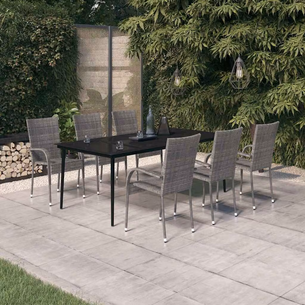 vidaXL Set da Pranzo per Giardino 7 pz in Polyrattan con Cuscini Grigio e Nero