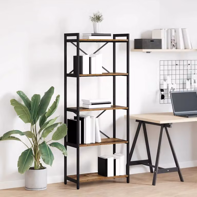 Libreria stile industrial vidaXL in legno e metallo, colore marrone e nero, L: 60 cm, P: 30 cm, H: 155 cm