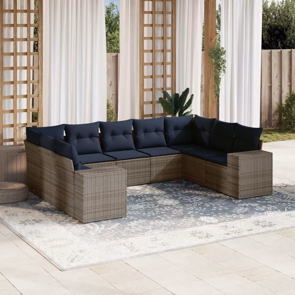 Maison Exclusive - Set di 9 pezzi per giardino con cuscini, grigio, polyrattan