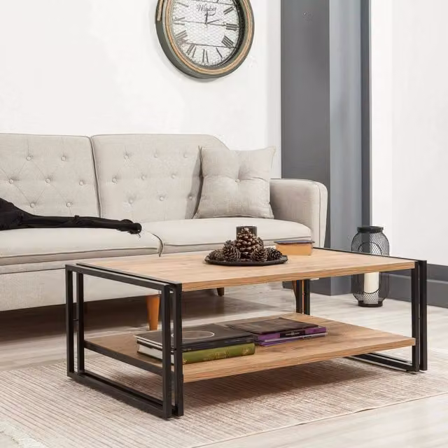Tavolino da salotto DMORA rettangolare in rovere e nero, L: 110 cm, P: 70 cm, H: 40 cm