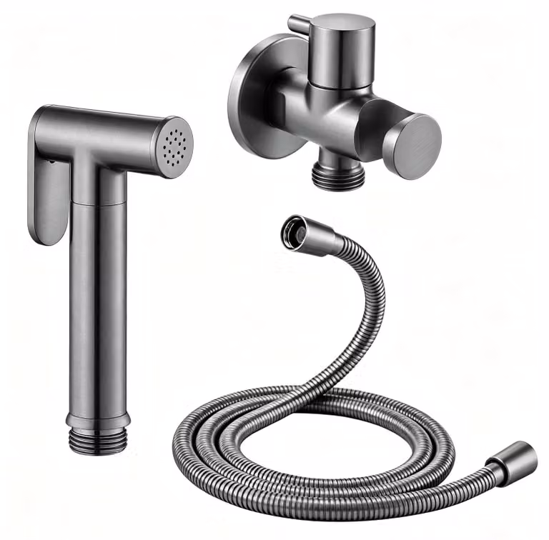 Doccia per WC in ottone, tubo flessibile da 150 cm, colore grigio, alta pressione