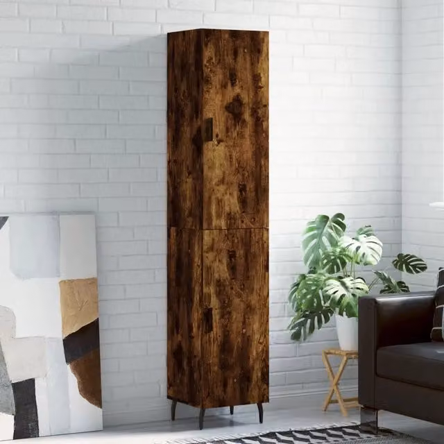 Credenza Buffet Armadio da Cucina Design Mania in Legno Rovere Fumo Marrone L/P/H: 34,5 x 34 x 180 cm