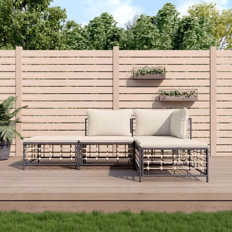 Set di divani da giardino vidaXL 4 pezzi in polyrattan con cuscini antracite e beige per esterno