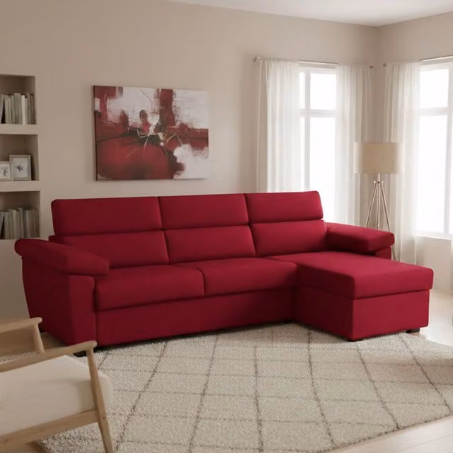 Divano Letto Tolle DMORA con Penisola Sfoderabile Rosso Made in Italy L/P/H: 285 x 160 cm – 1
