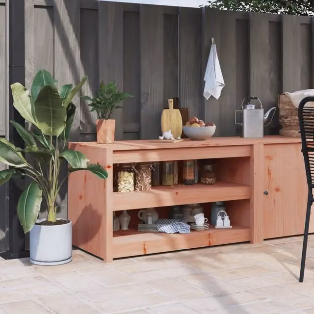 Mobile da cucina da esterno VIDAXL in legno massello marrone con ante a battente, L: 106 cm, P: 55 cm, H: 64 cm – 1