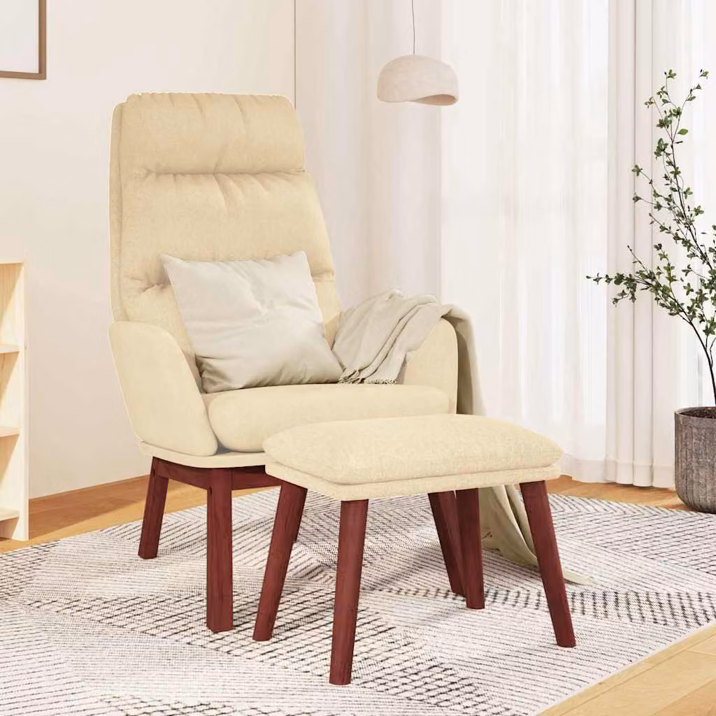 vidaXL Poltrona Relax con Poggiapiedi Beige in Tessuto e Struttura in Legno e Metallo
