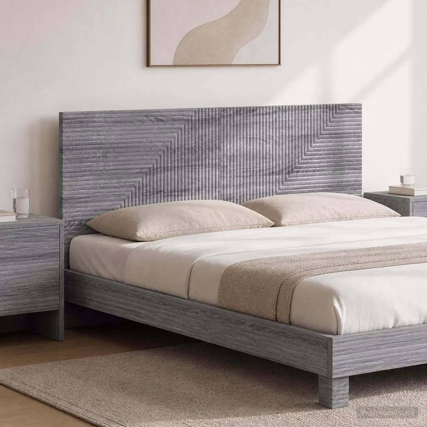 Testiera da muro vidaXL HAARLEM Sonoma grigio in legno ingegnerizzato con ripiano integrato L: 140 cm, H: 50 cm, P: 12,15 cm