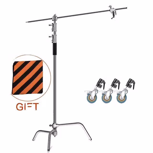 Stativo per lampada, design pieghevole, struttura in acciaio inossidabile, 33 m con rotelle
