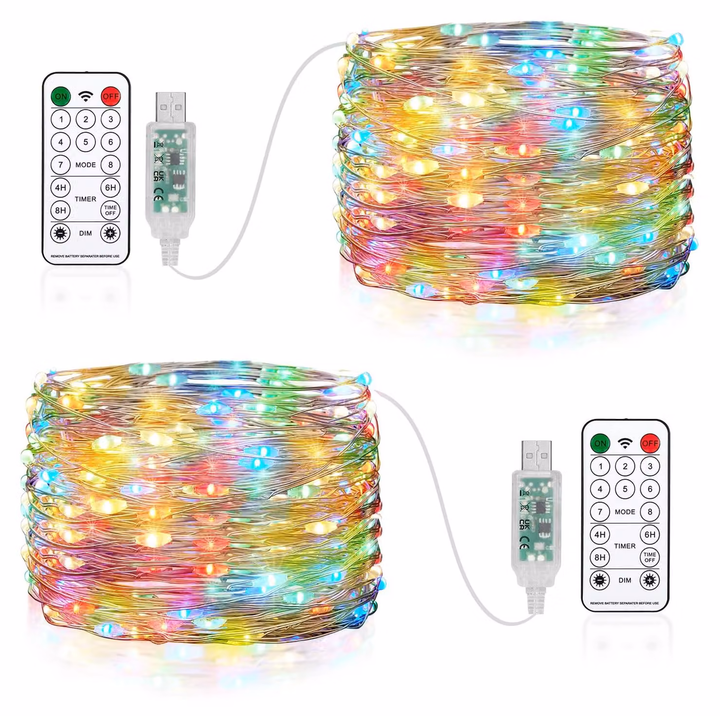 Catena luminosa a LED, confezione da 2, lunghezza 10 metri, 100 LED, alimentazione USB, grado di protezione IP65, 8 modalità, timer
