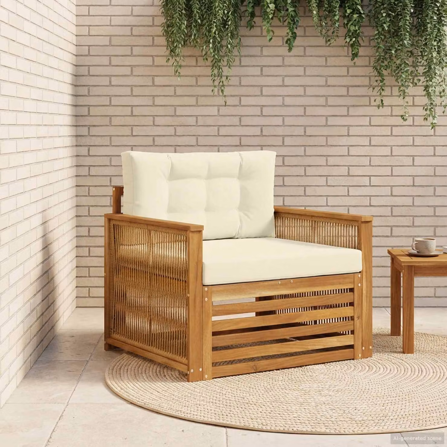 Set da giardino moderno vidaXL in legno di acacia con cuscini inclusi, colori beige, bianco e marrone